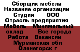 Сборщик мебели › Название организации ­ Студия 71 , ООО › Отрасль предприятия ­ Мебель › Минимальный оклад ­ 1 - Все города Работа » Вакансии   . Мурманская обл.,Оленегорск г.